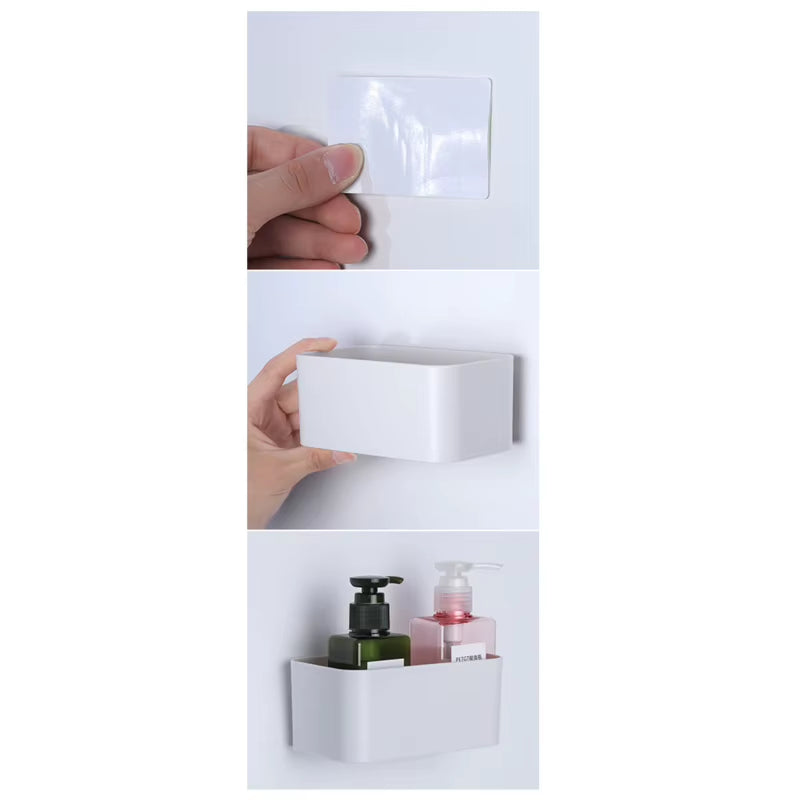Wall Mounted Storage Box – Adhesive Shelf Organizer, White or Gray – image 5