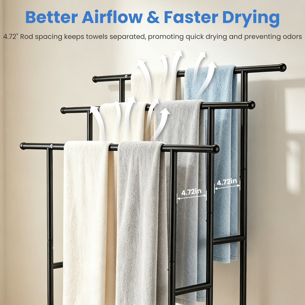 3-Tier Freestanding Towel Rack with Storage Basket, Black – image 5