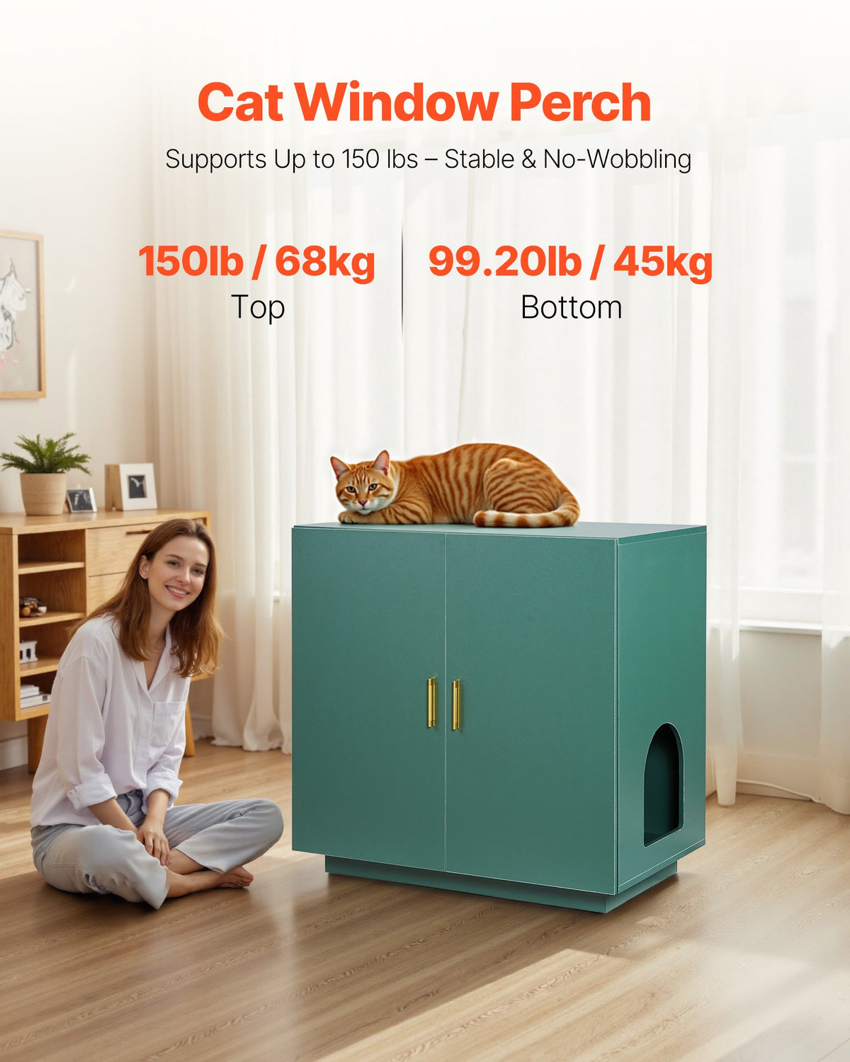 Double Door Cat Washroom Cabinet 31.5 Inch Vintage Green – image 2