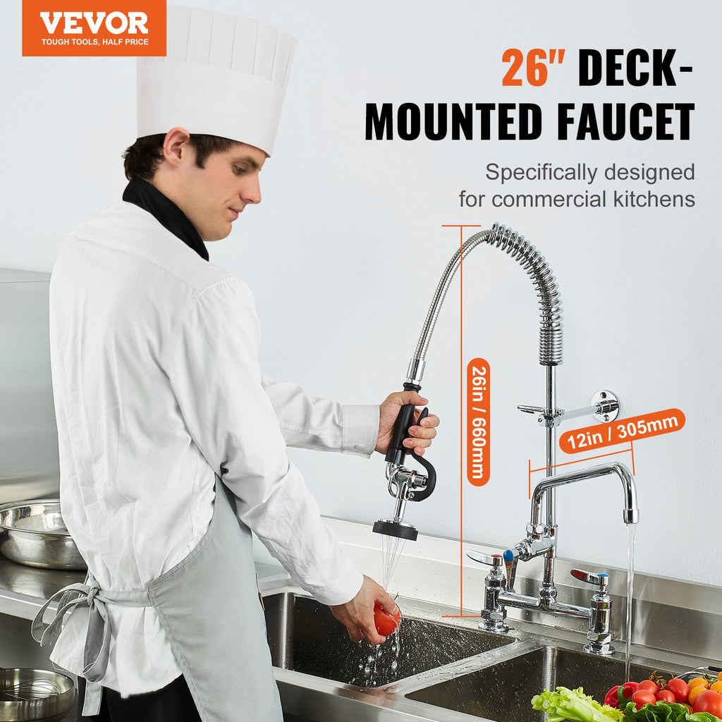 Commercial Pre-Rinse Kitchen Faucet, 26 in Deck Mount, 8 in Center, 12 in Spout – image 3
