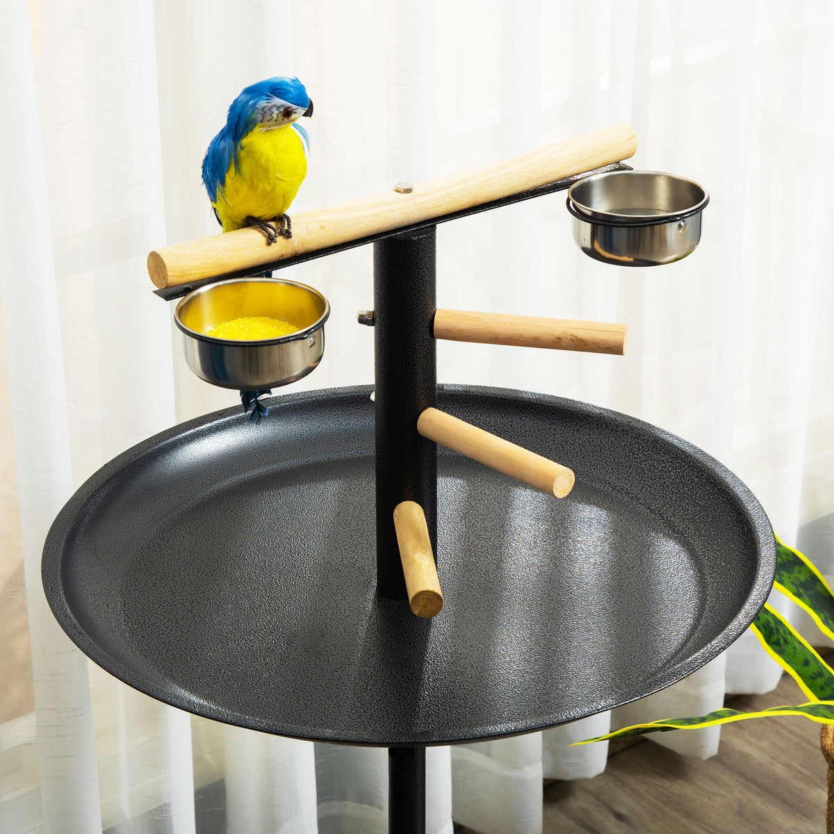 Rolling Bird Play Stand with Stainless Steel Bowls and Tray, Gray – image 7