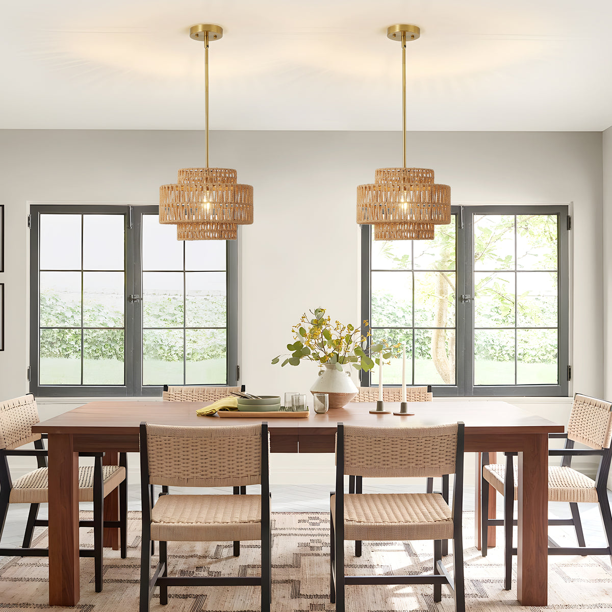 Boho Rattan Pendant Light Hand Woven 12.6 Inch Hanging Fixture