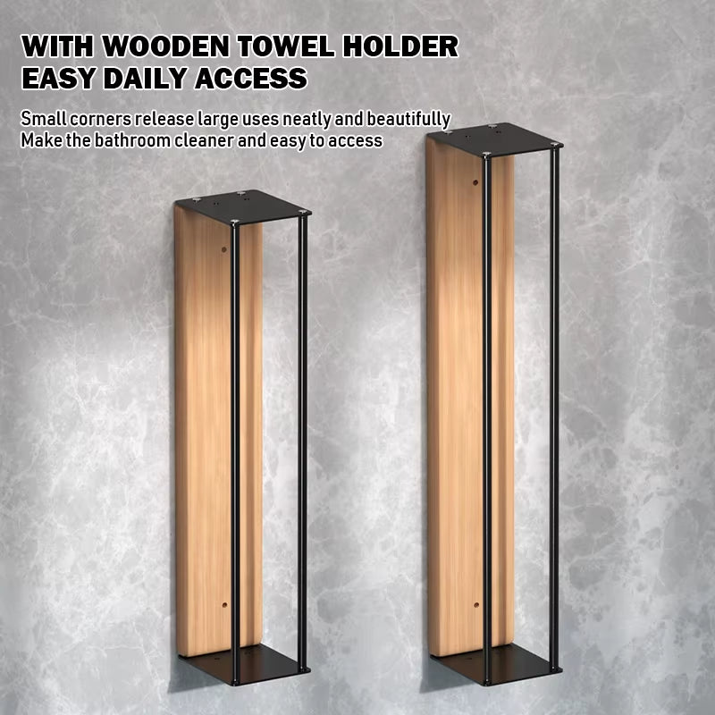 Rolled Towel Rack - Wall Mounted Iron and Wood Bathroom Towel Holder – image 5
