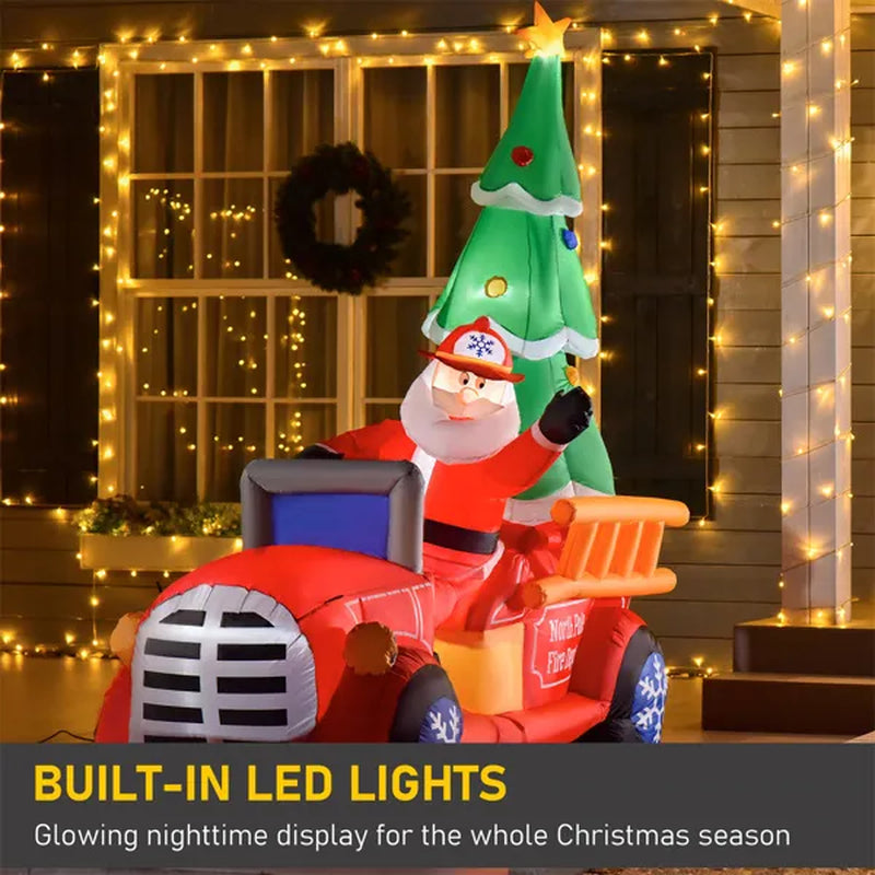 7.4 Ft Inflatable Santa Fire Truck Christmas Yard Decoration – image 3