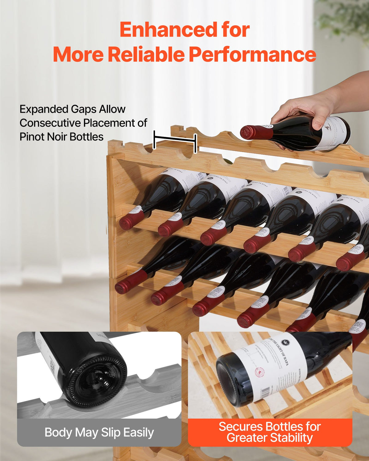 Wine Rack 72-Bottle Stackable Wood, 8-Tier Freestanding – image 3