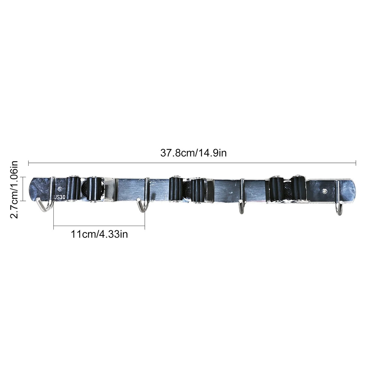 Broom and Mop Holder Wall Mount – 3 Slots, 4 Hooks, Stainless Steel – image 3