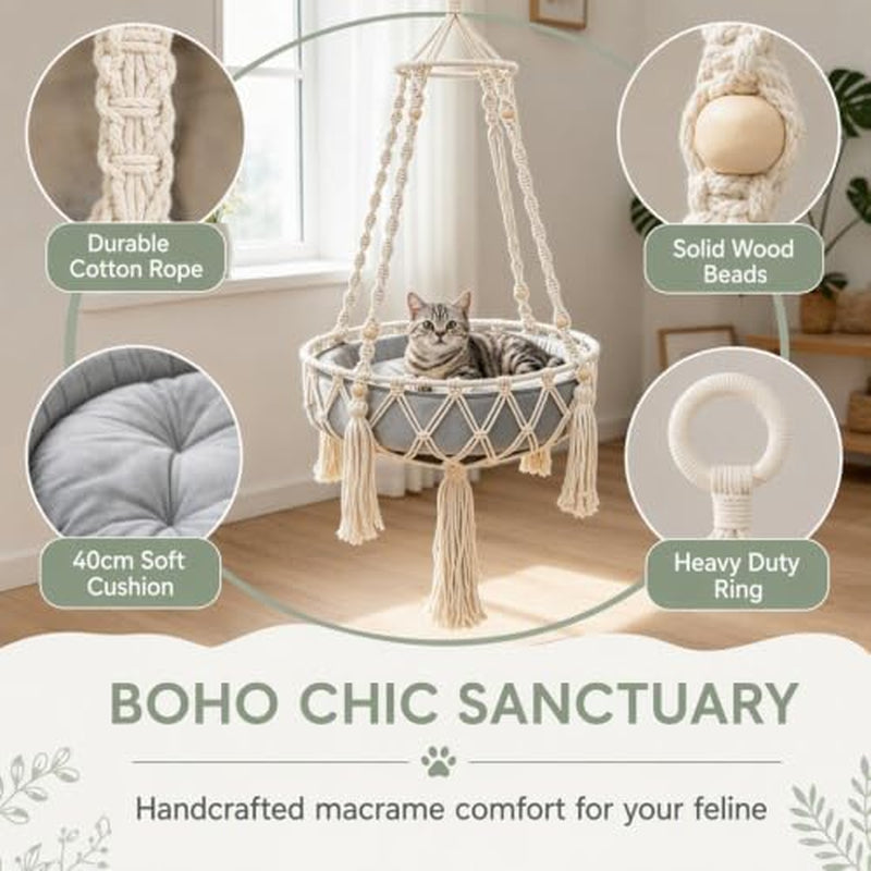 Cat Swing Hammock – Handwoven Hanging Bed with Cushion – image 9