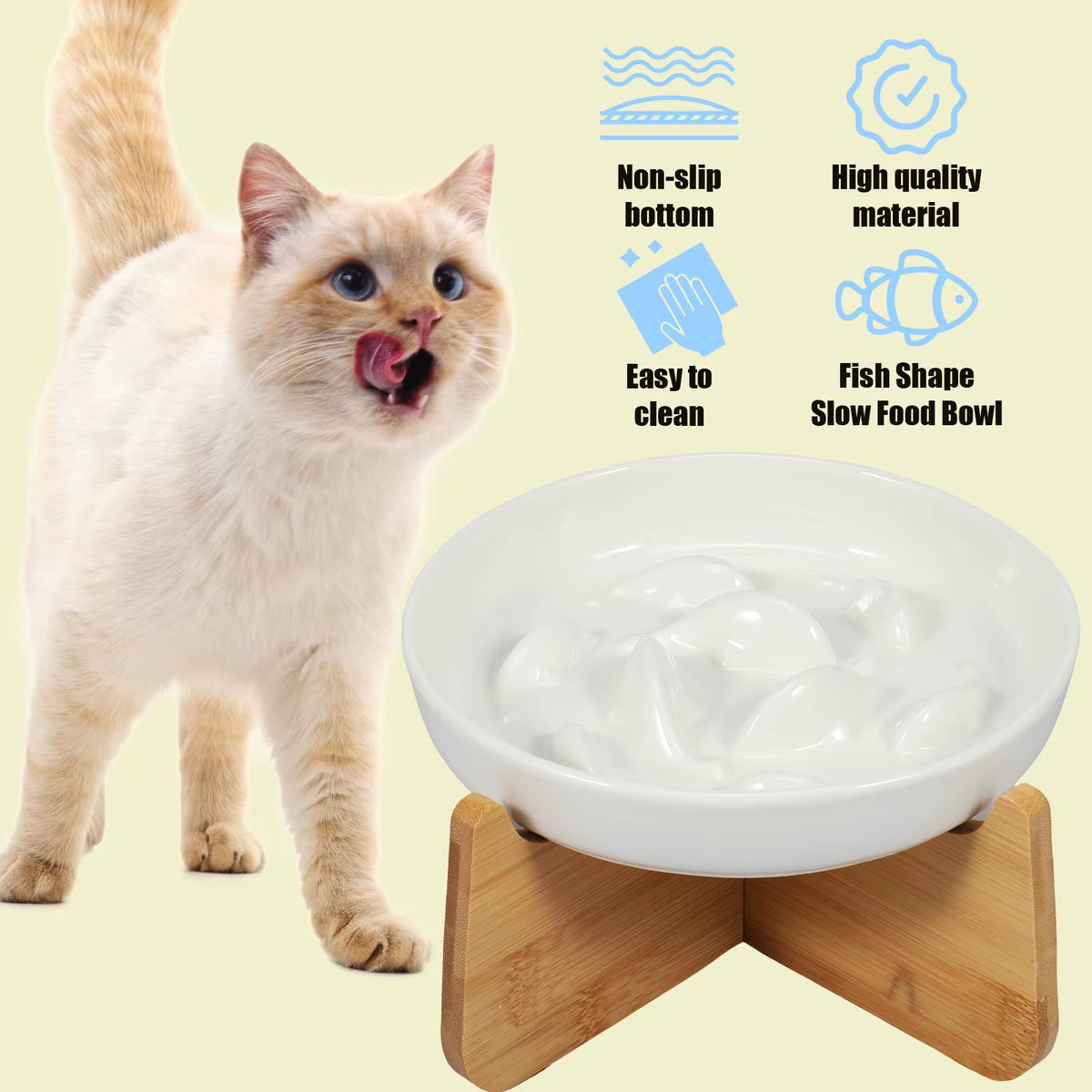 Raised Cat Bowl, Elevated Ceramic Bowl with Wood Stand – image 3