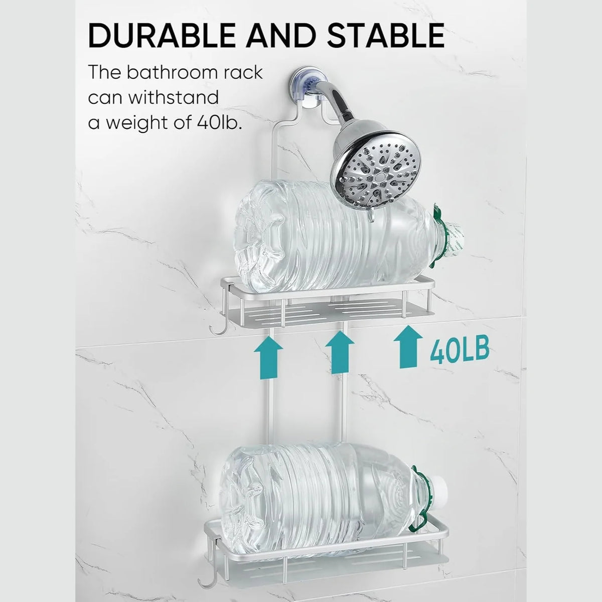 Hanging Shower Caddy, Anti-Swing Organizer with 4 Hooks – image 6