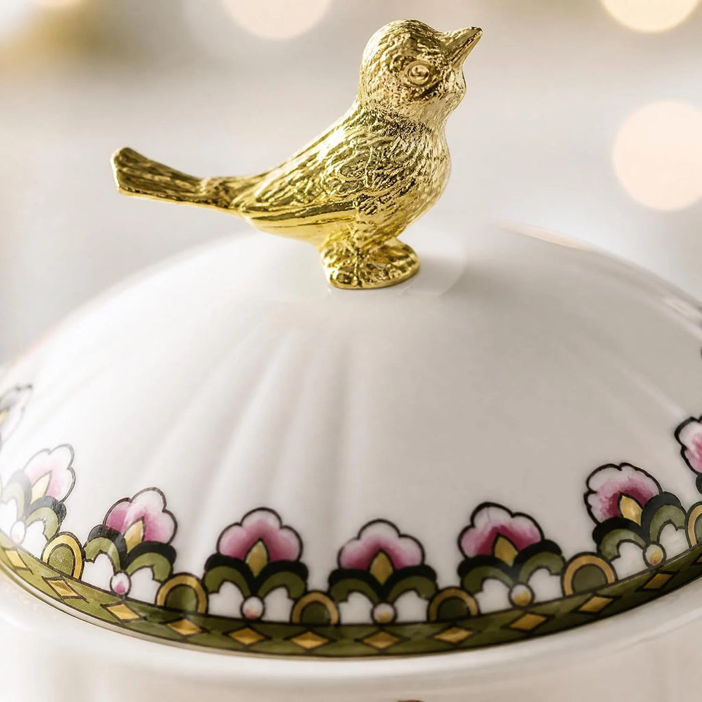 Sugar Bowl with Lid, Ceramic Floral Bird Canister, 0.5 L – image 2