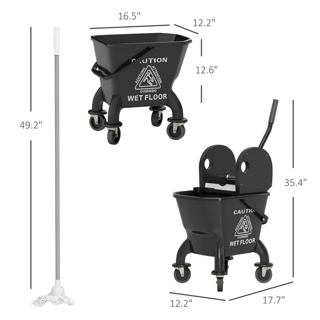 Mop Bucket with Down-Press Wringer on Wheels, 27.5 Qt with Mop – image 3