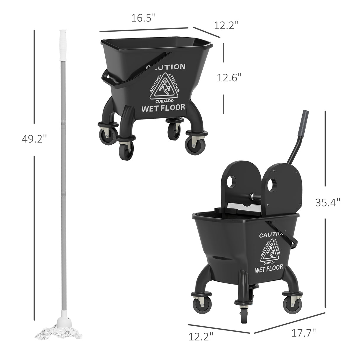 Mop Bucket with Down-Press Wringer on Wheels, 27.5 Qt with Mop – image 3