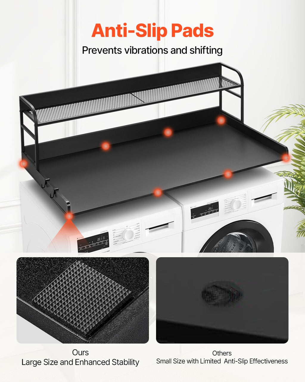 Washer Dryer Countertop 54 x 27 in with 2-Tier Shelf, Black – image 5