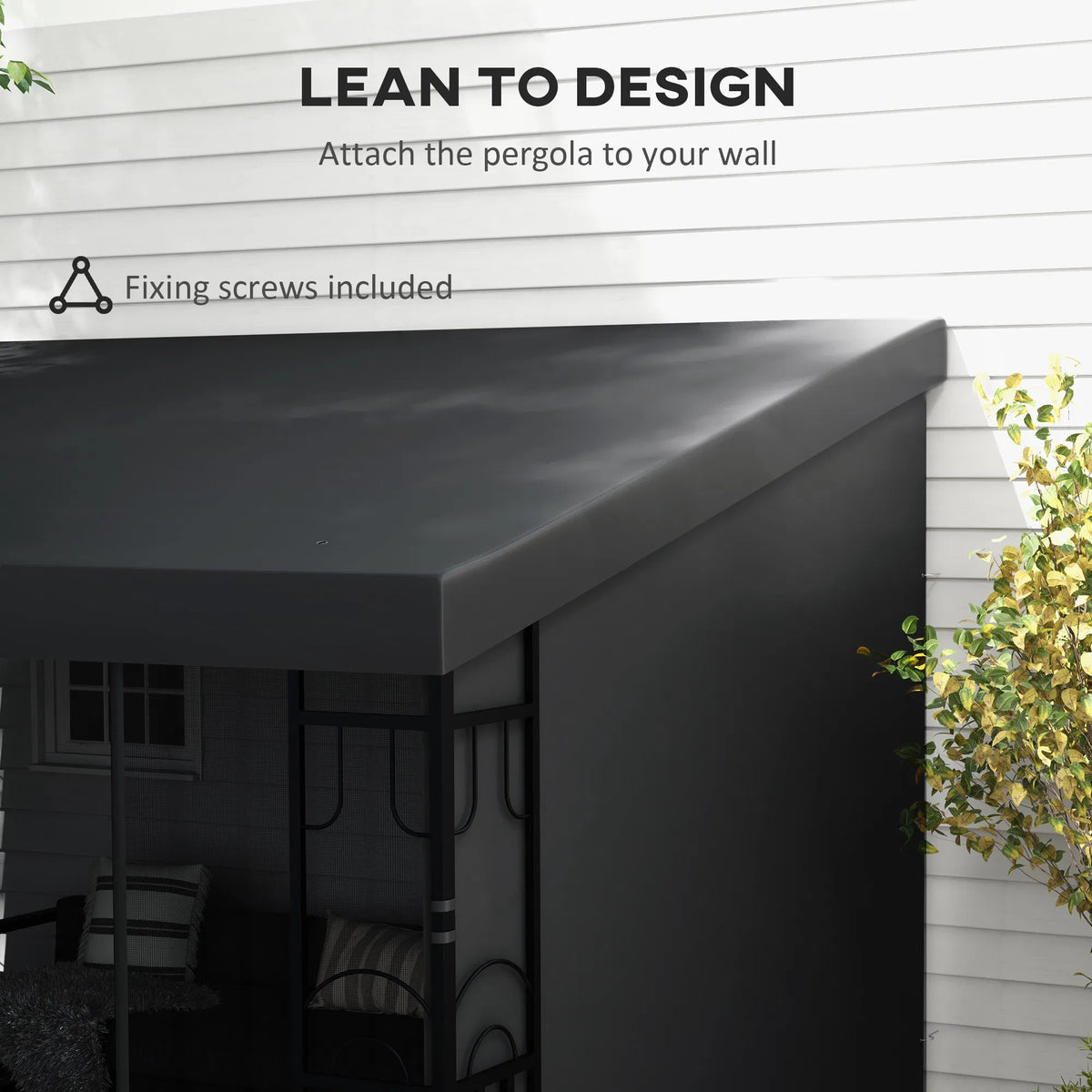 10 x 13 ft Wall-Mounted Pergola with Curtains and Netting, Steel – image 4