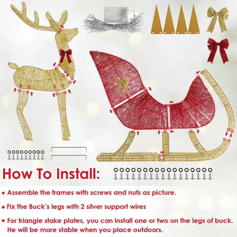 Lighted Reindeer and Sleigh Christmas Yard Decoration, 8 Modes – image 5