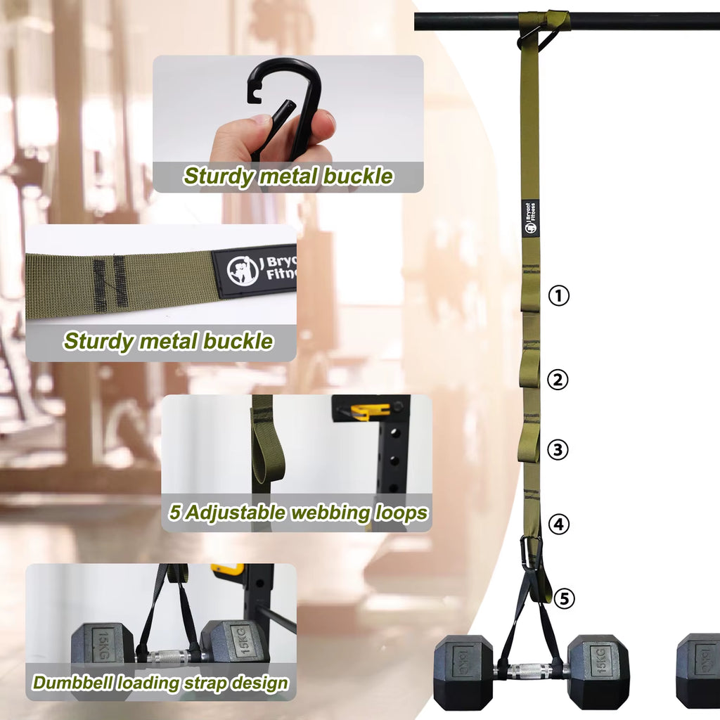 Dumbbell Spotter Straps Adjustable for Rack or Pull Up Bar, Green – image 5