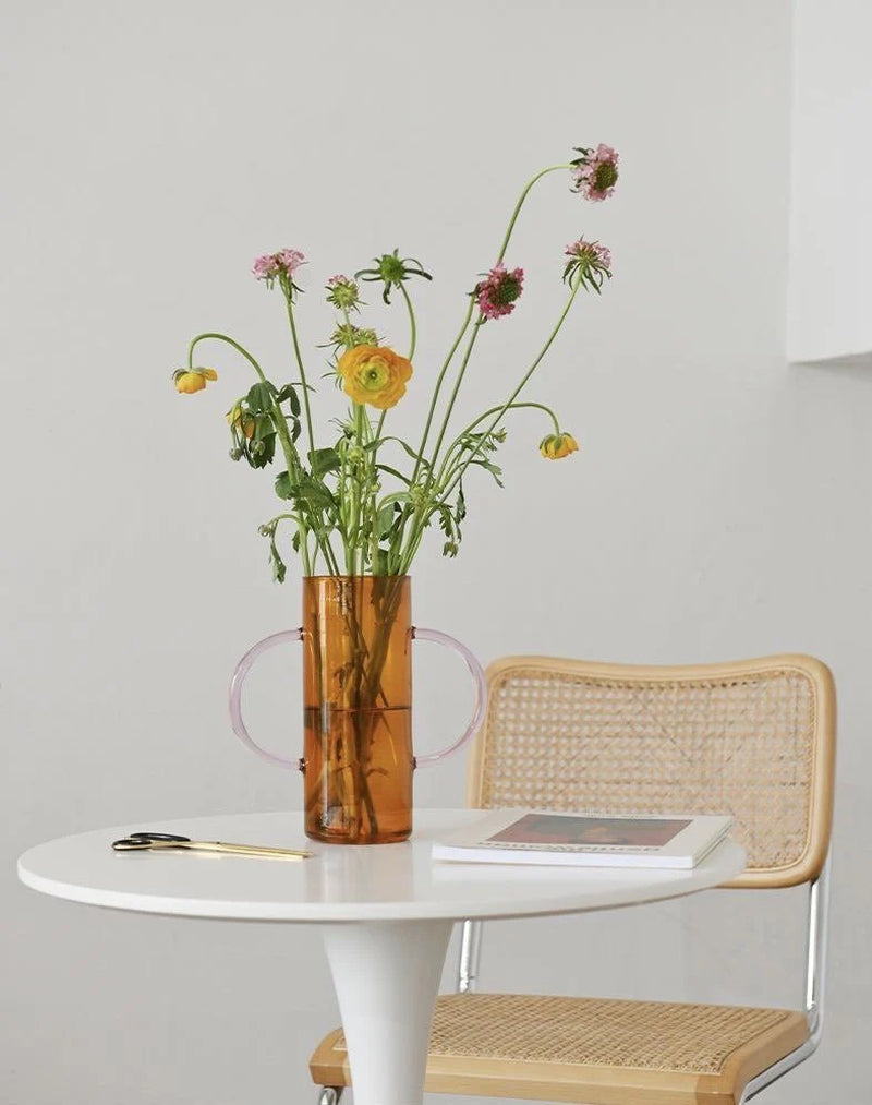 Dual Handle Colored Glass Flower Vase – image 6