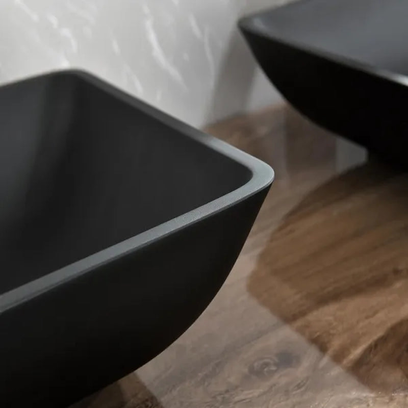 Black Glass Rectangular Vessel Sink with Faucet and Pop-Up Drain Set – image 8