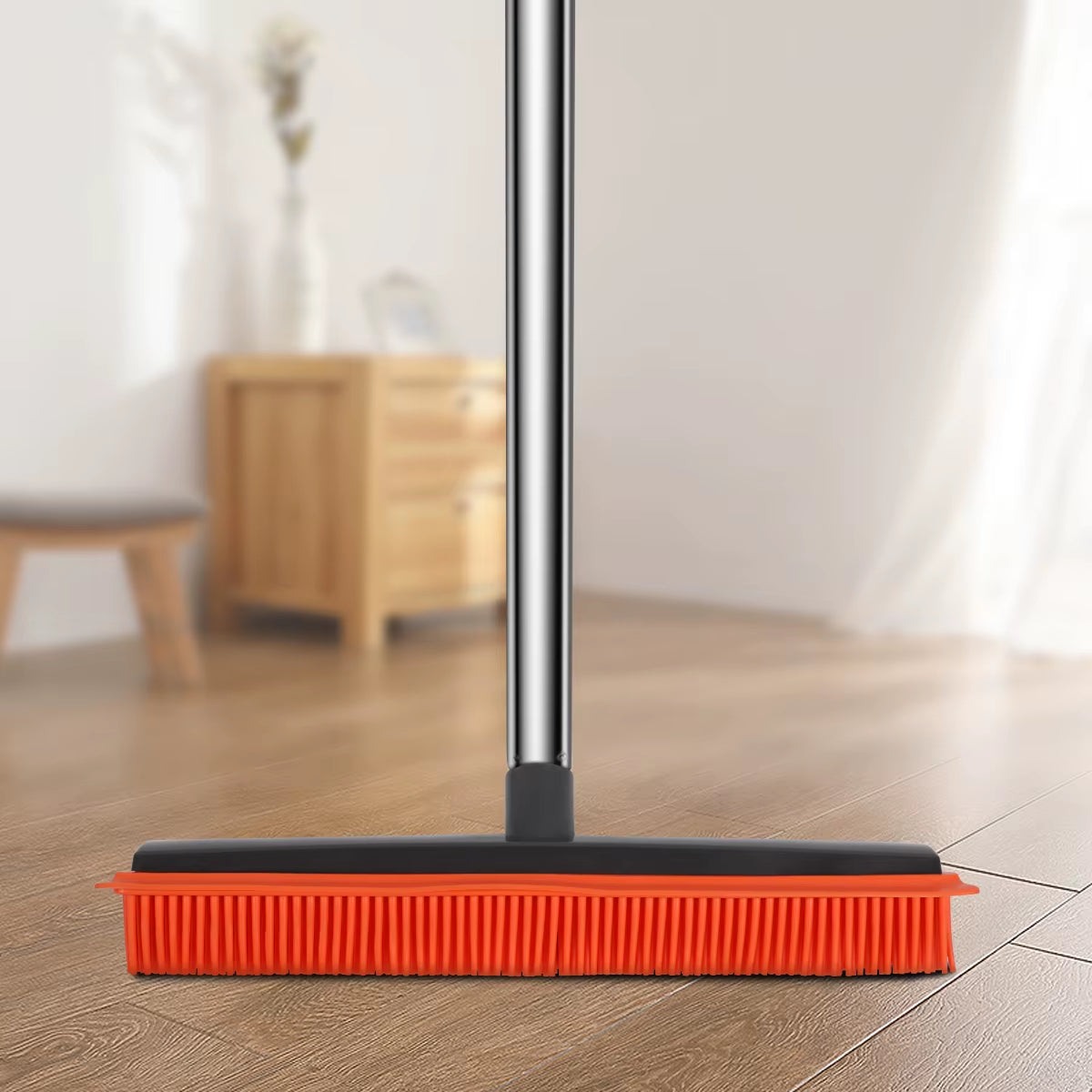 Silicone Rubber Push Broom - Pet Hair Removal Broom for Carpet, Tile & Windows