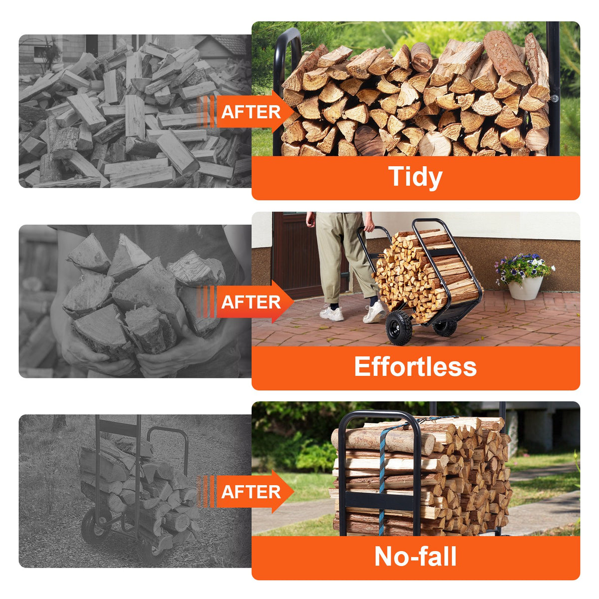 Firewood Log Cart with Rubber Wheels, 250 lb Steel Wood Hauler – image 4