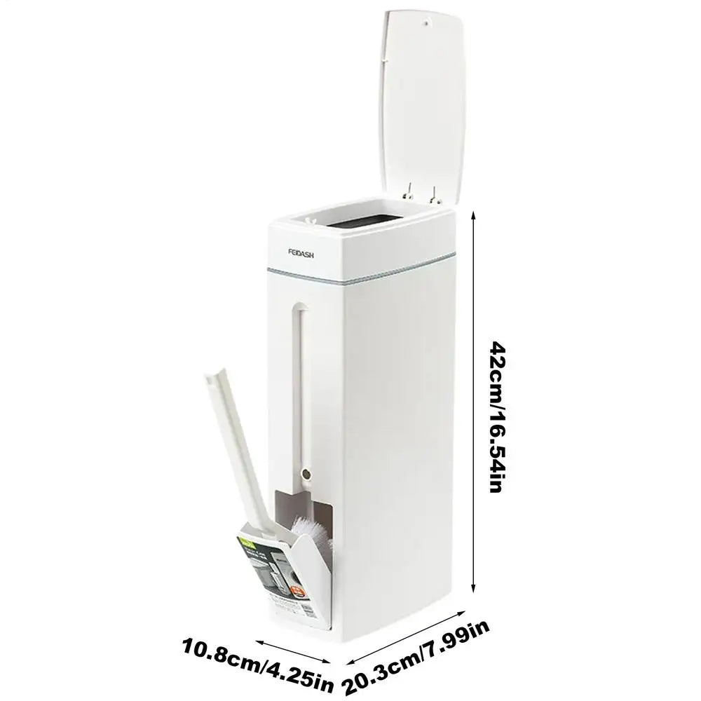 Slim Bathroom Trash Can with Lid and Hidden Toilet Brush, 4.5 L