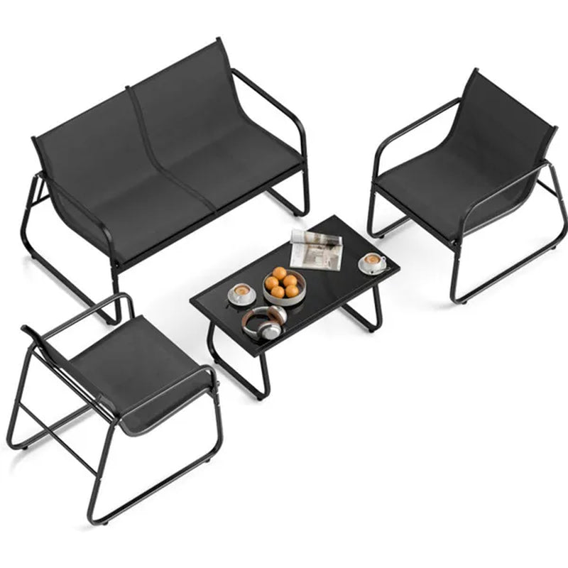 4-Piece Outdoor Conversation Set with Loveseat and Glass Table – image 4