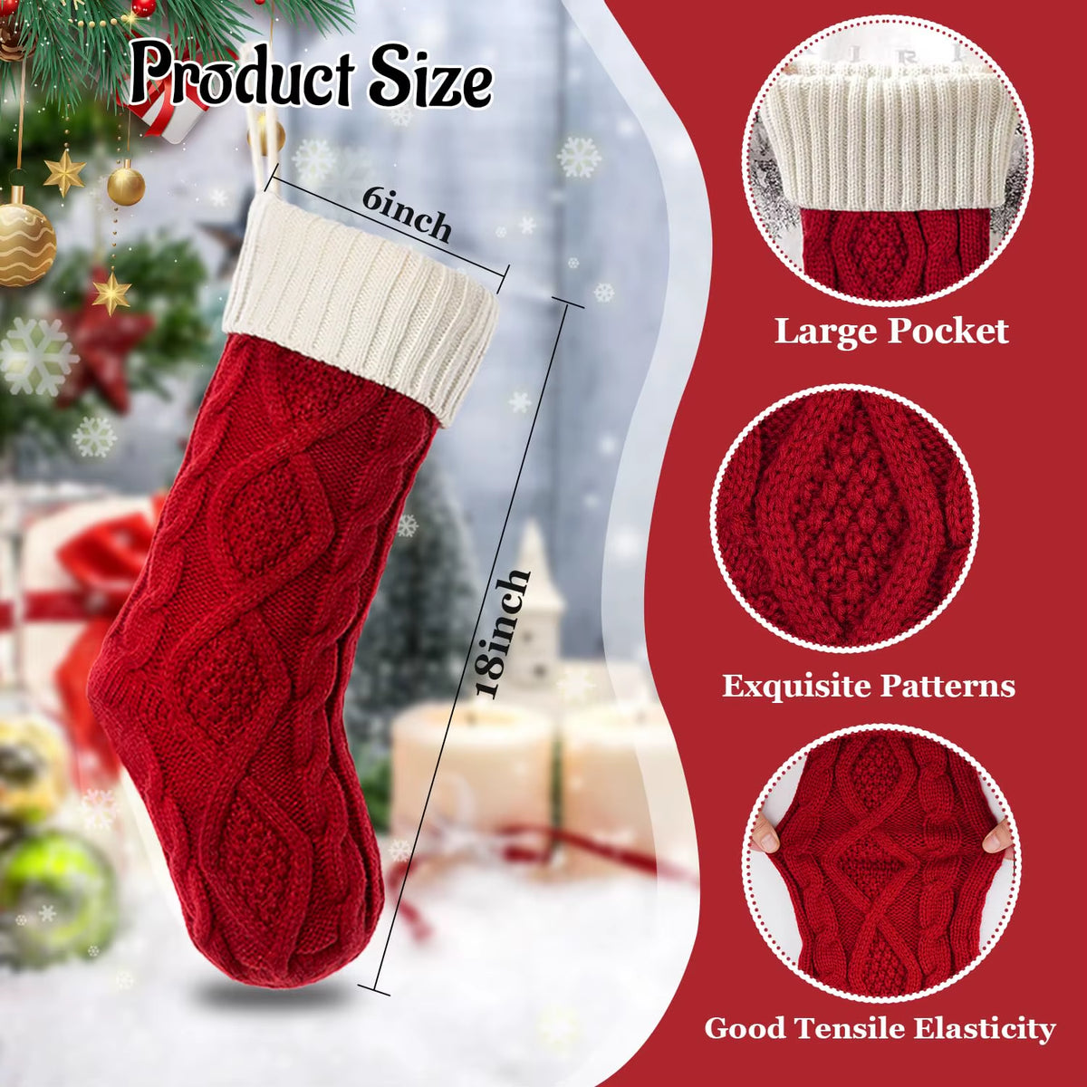 Knitted Christmas Stocking - Large 18 Inch Hanging Stocking – image 3