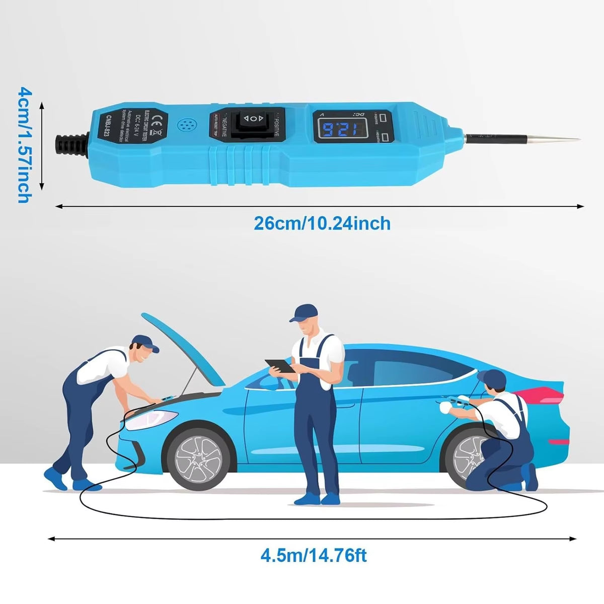 Automotive Power Probe Circuit Tester with LCD, 12V/24V, 14.8 ft Lead – image 3
