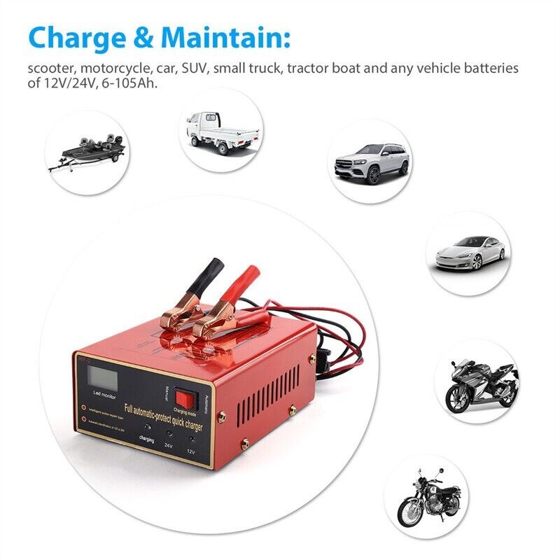 Car Battery Charger – 12V/24V 10A Smart Charger with LED Display
