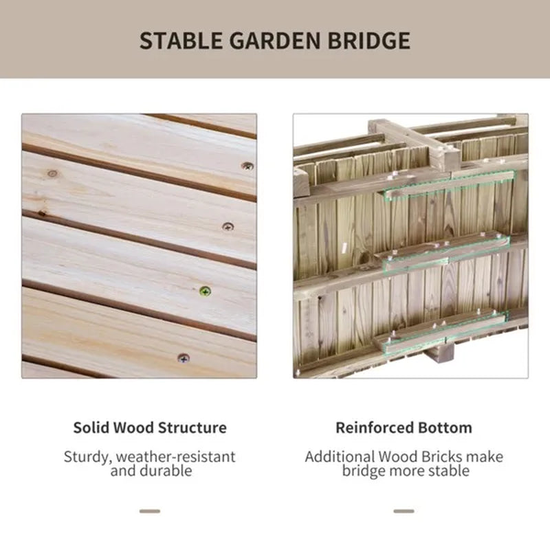 Wooden Garden Bridge 5 ft, Arched Fir Wood Footbridge 400 lb – image 8