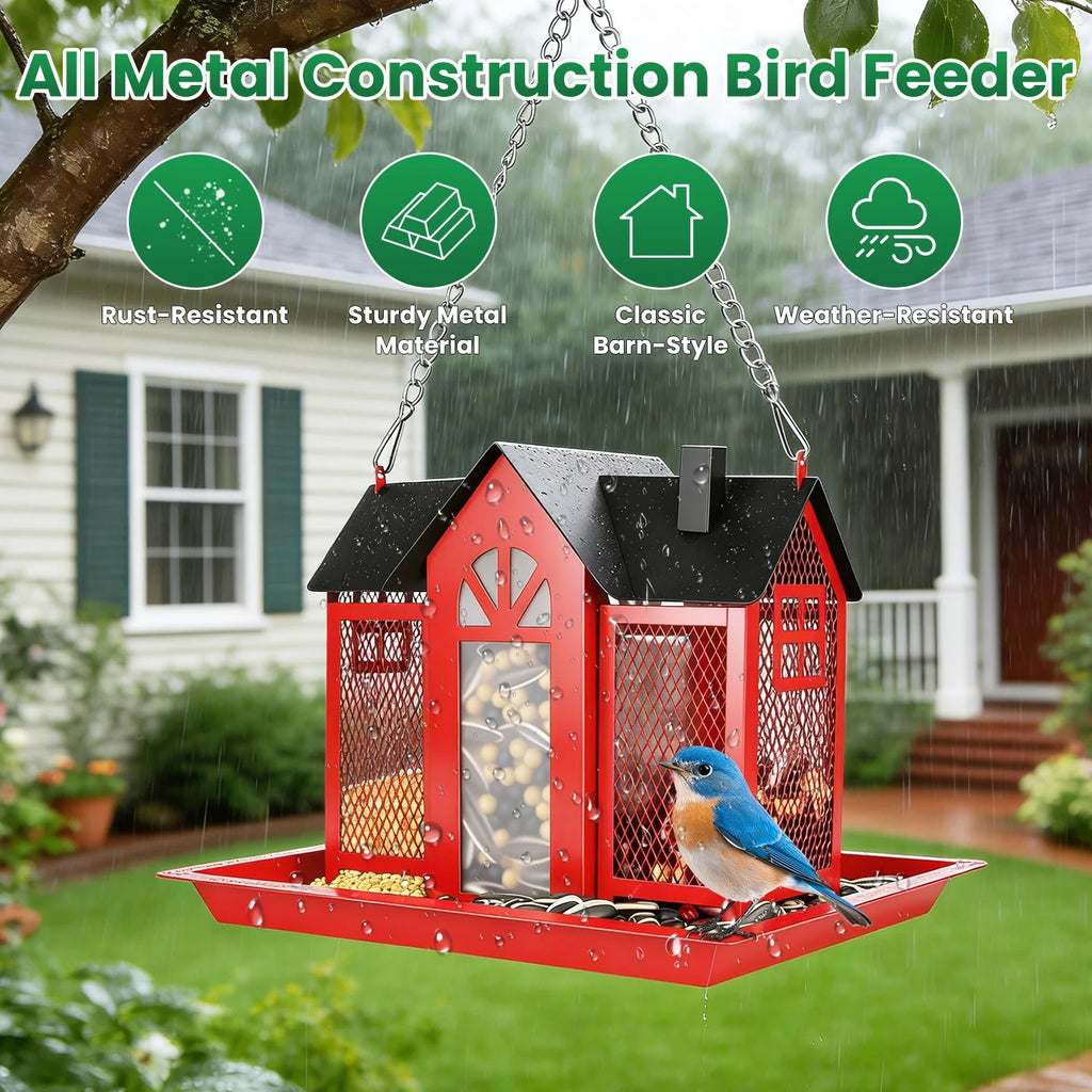 Metal Barn Bird Feeder, Hanging Seed Feeder with Lift Lid – image 3