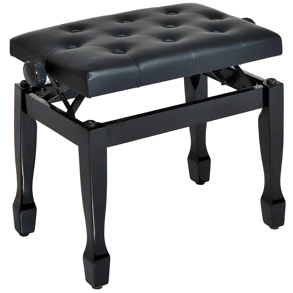 Adjustable Height Piano Bench with Tufted Cushion and Storage, Black – image 1
