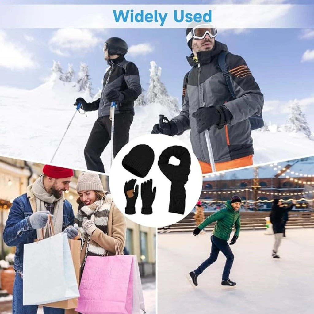 Winter Hat, Scarf & Gloves Set – Black Knit with Touchscreen Gloves – image 6