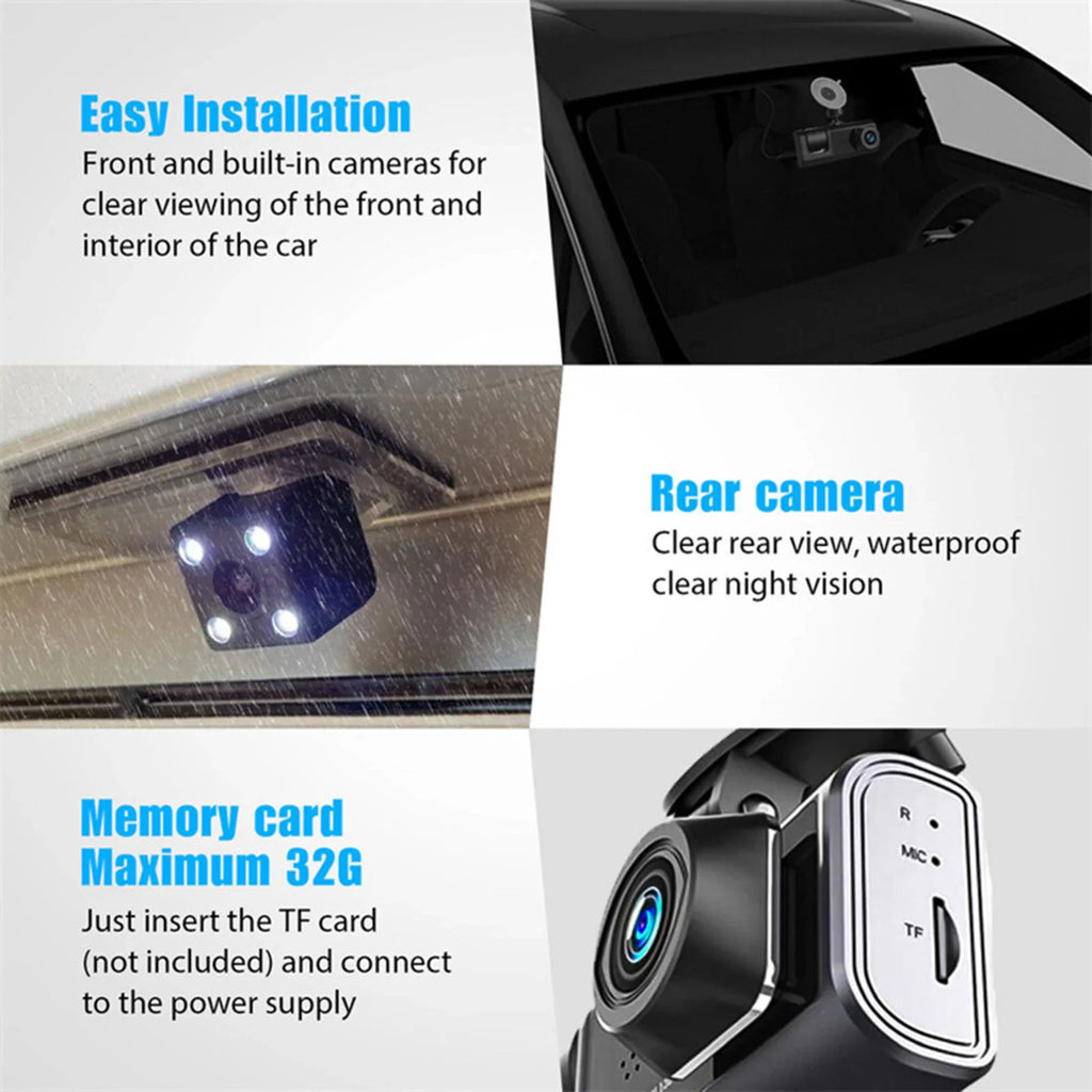Dual-Lens Car Dash Cam 1080P, Front and Inside, G-Sensor