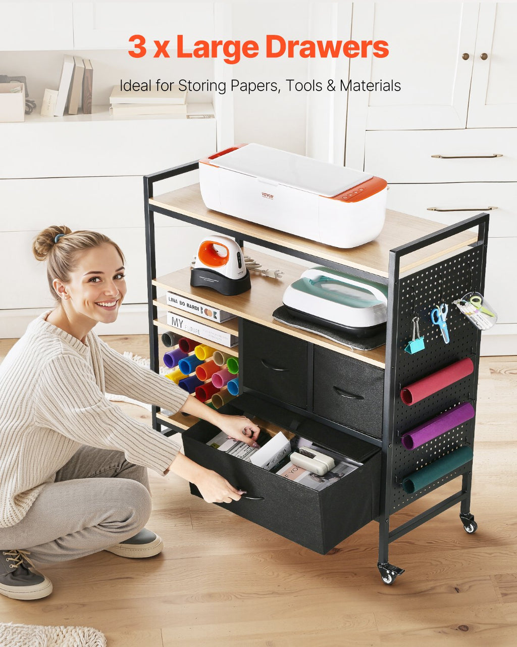 Rolling Craft Cart Storage Table with 20 Vinyl Roll Holders – image 4