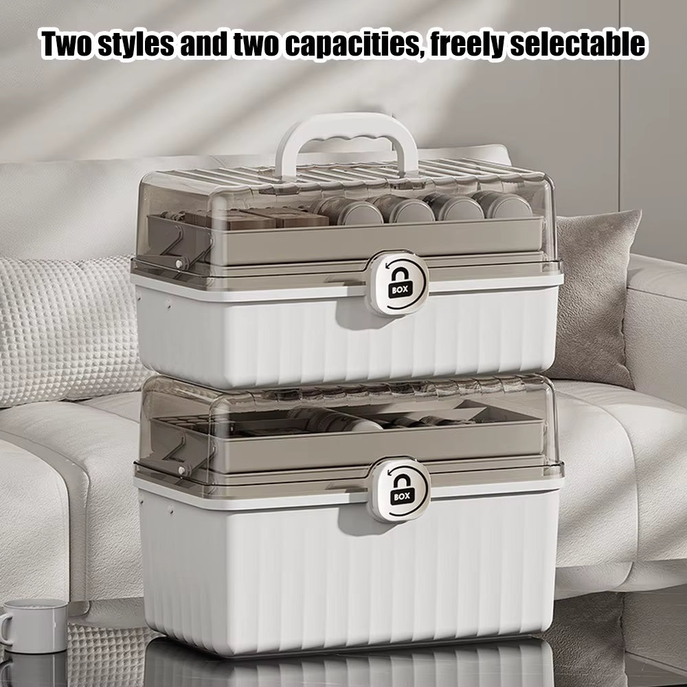 3 Layer Clear Craft Supply Storage Box with Folding Trays and Handle – image 5