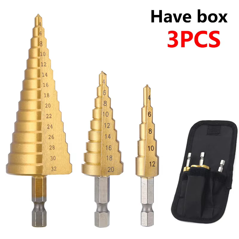 Step Drill Bit Set, Titanium-Coated HSS Cone Bits 4-32 mm – image 8