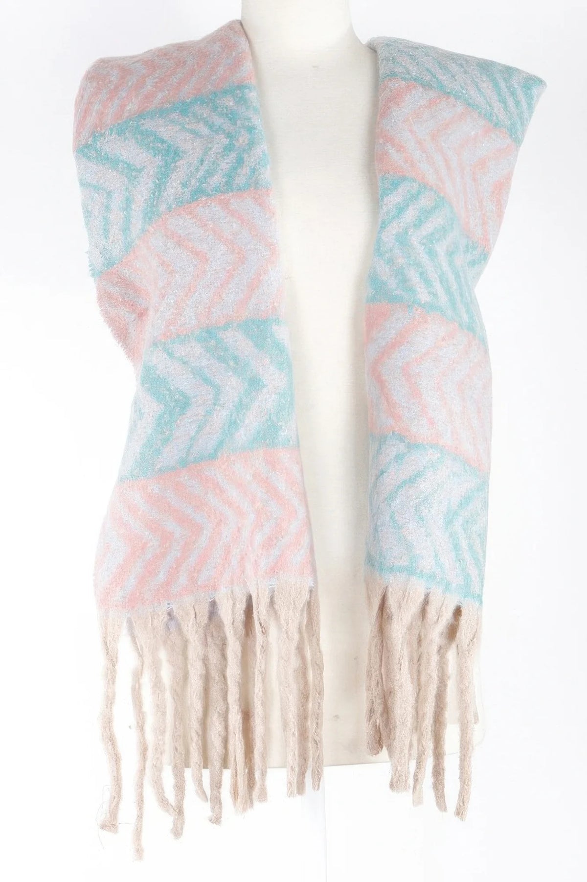 Two-Tone Fringe Scarf – Pink Lightweight Winter Scarf – image 3
