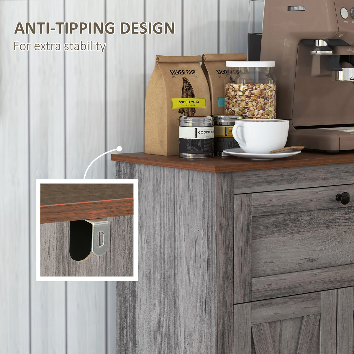 Sideboard Storage Cabinet, Farmhouse Style with Drawer and Doors, Gray – image 6