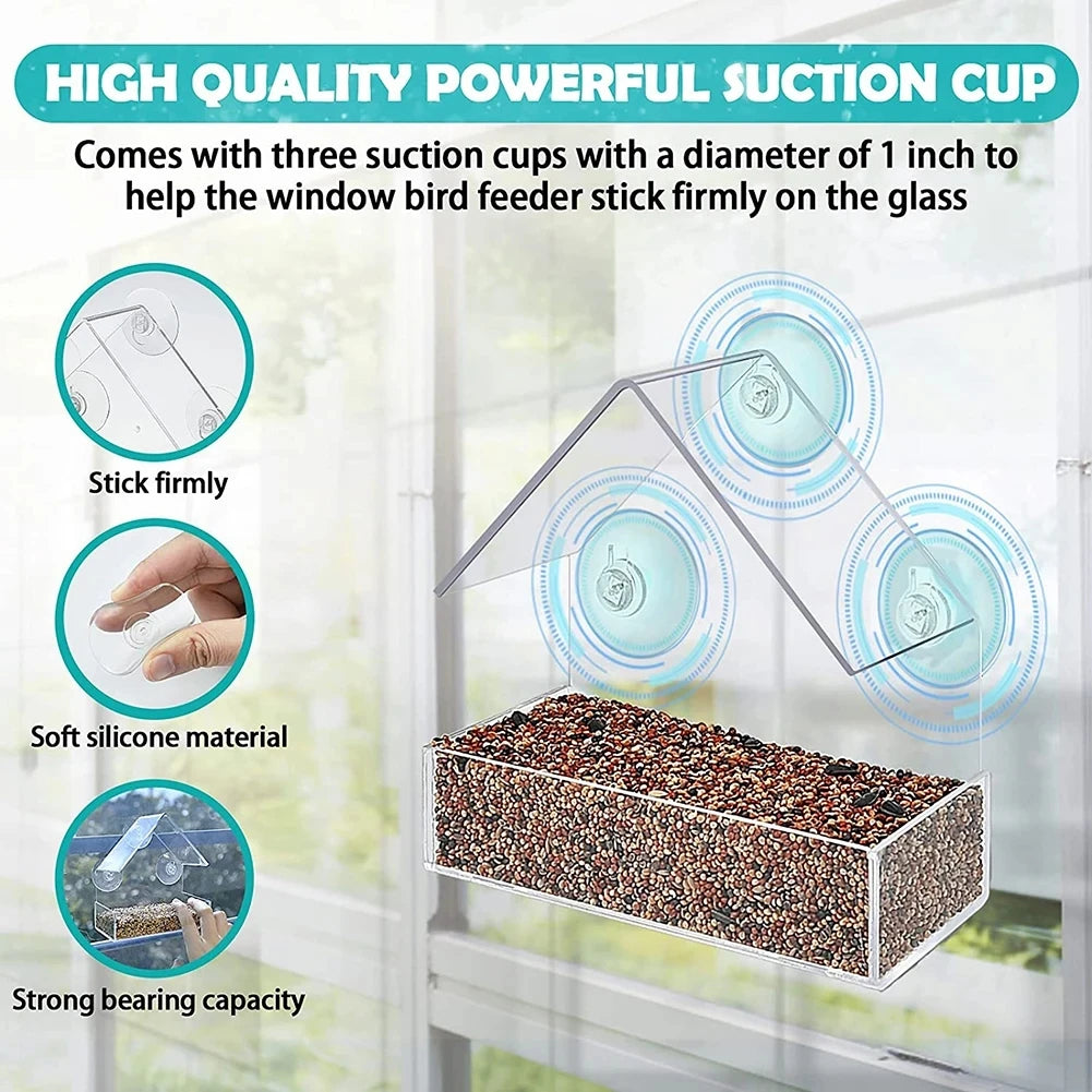 Window Bird Feeder - Clear Acrylic with Suction Cups – image 4