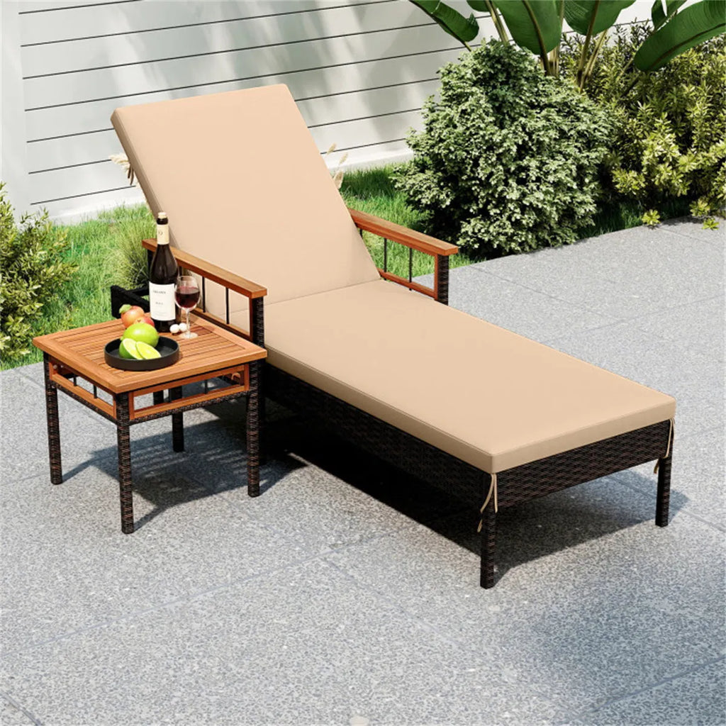 Rattan Chaise Lounge with Side Table, 79 in Adjustable Recliner – image 10