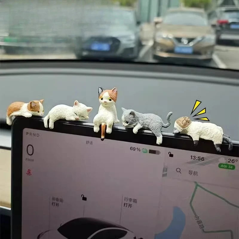 Sleeping Cat Dashboard Ornaments 4 Pack - Cute Car Decor