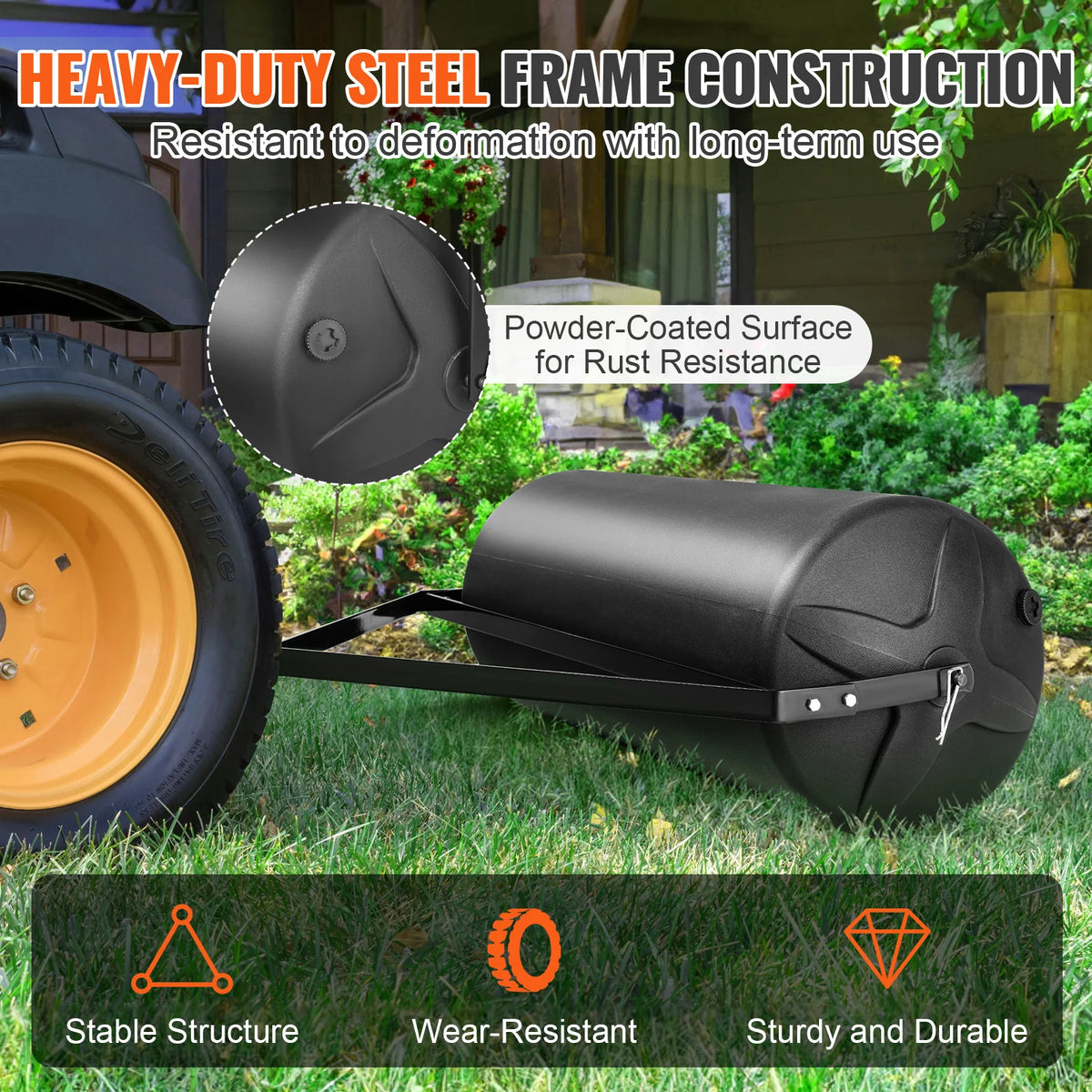 Tow Behind Lawn Roller 400 lb, Sand or Water Filled Yard Roller – image 4