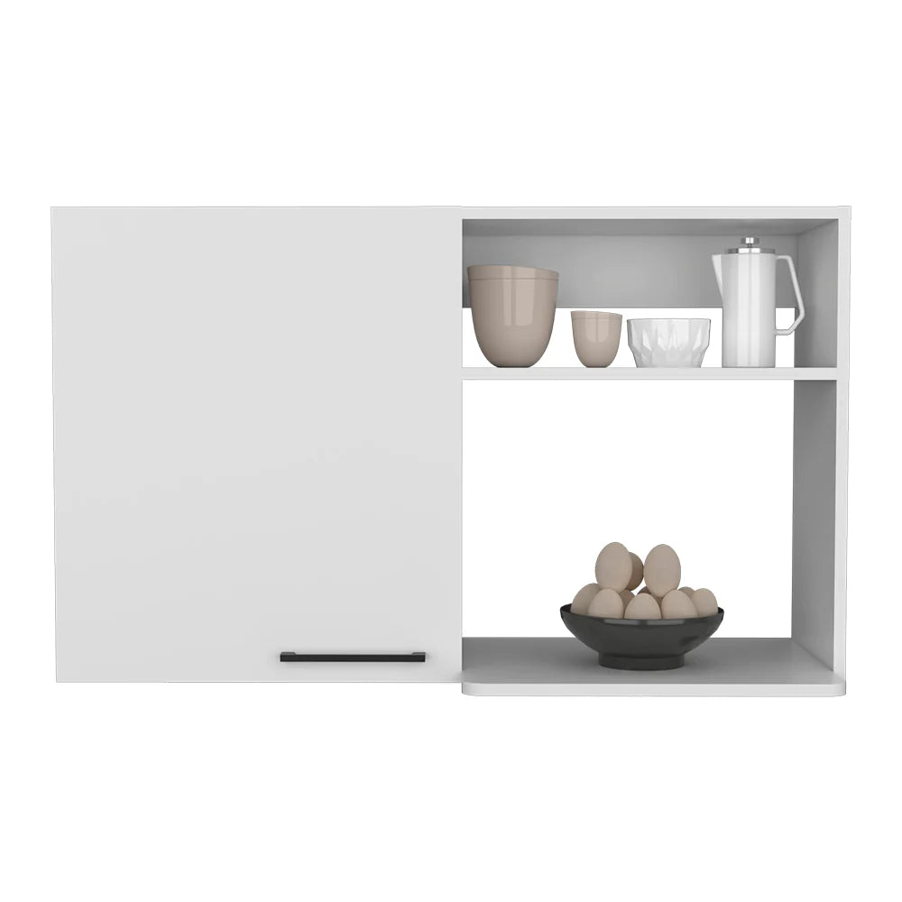Kitchen Wall Cabinet with 2 Doors and Open Shelves, White Finish – image 3
