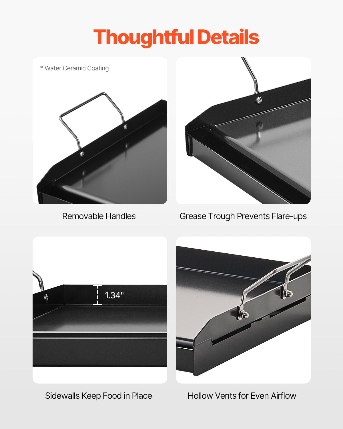 24 x 16 Inch Carbon Steel Flat Top Griddle with Grease Trough – image 4