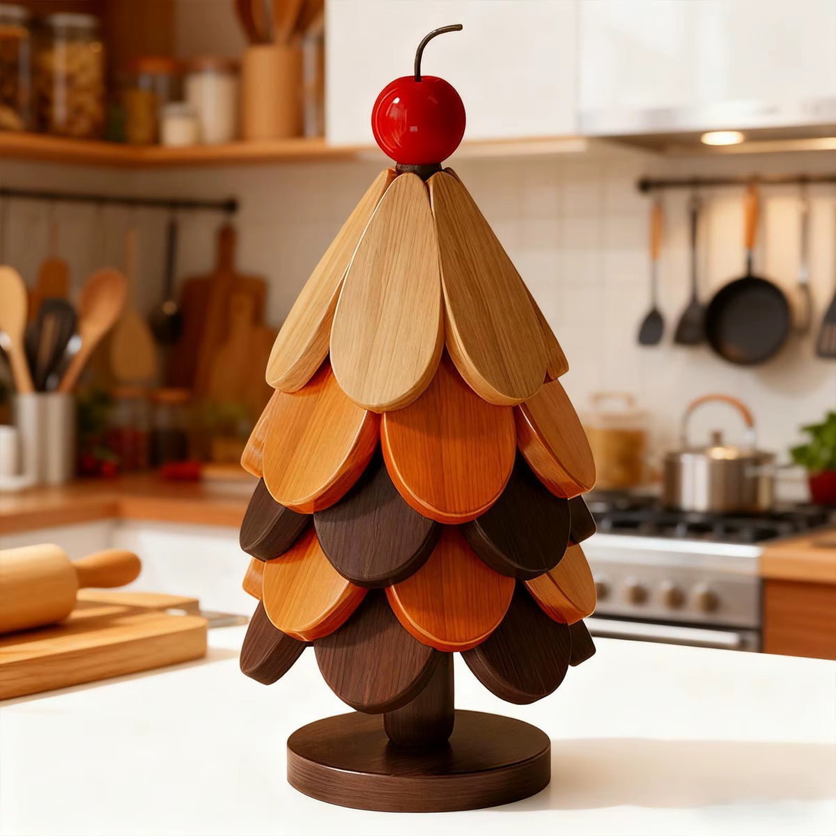 Christmas Tree Trivet – 5 Pc Foldable Wooden Hot Pad Set – image 5