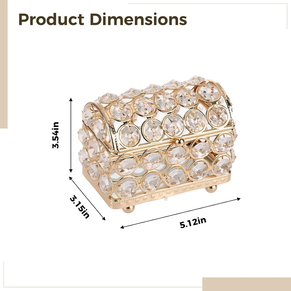 Jewelry Box Gold Dome with Mirror and Crystal Beads, Vintage Style – image 2