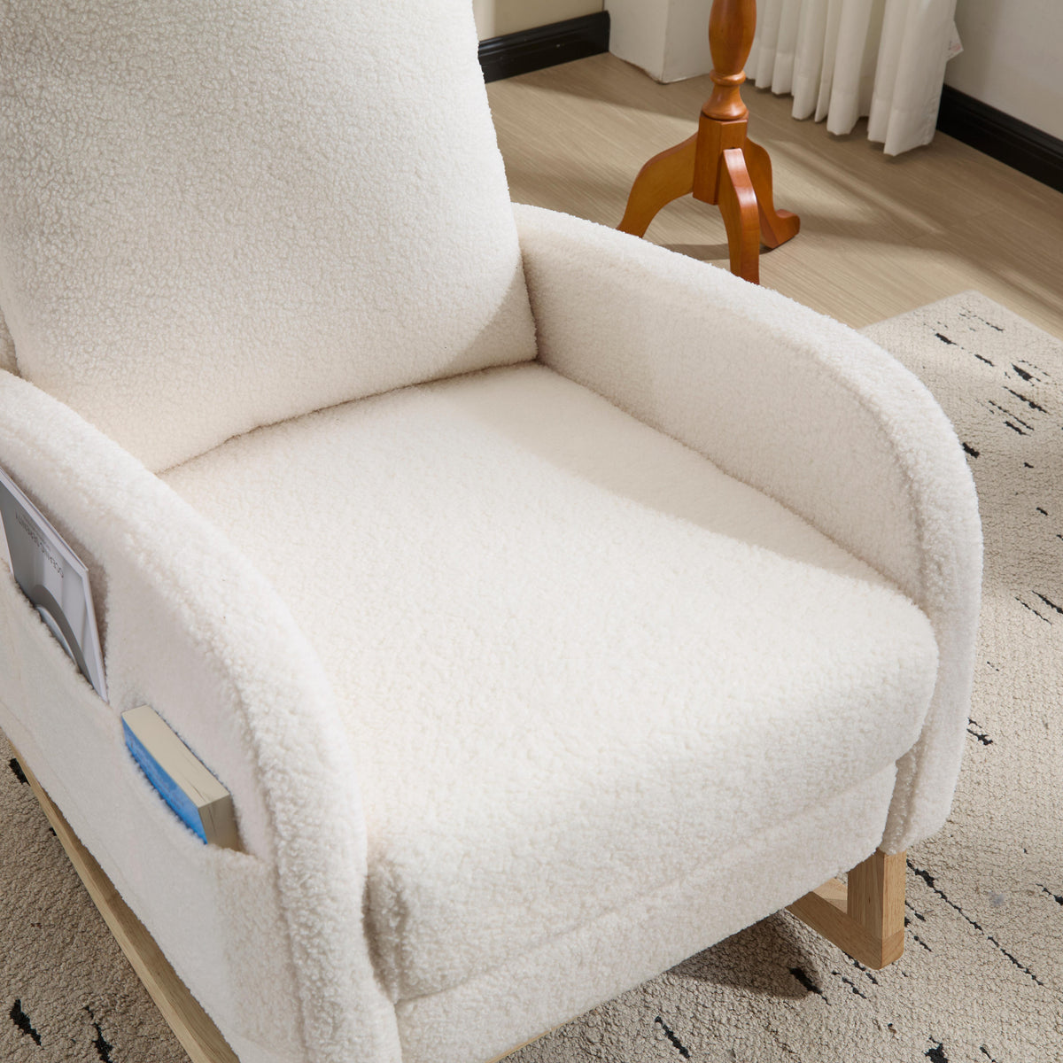 Upholstered Nursery Rocking Chair with Footrest and Side Pocket – image 15