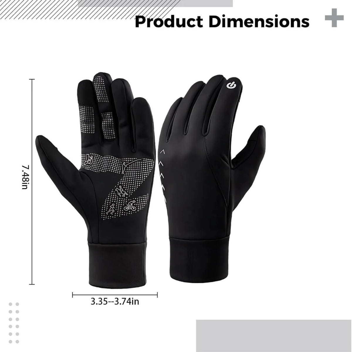 Touchscreen Gloves – Windproof Winter Gloves, Black & Grey – image 3