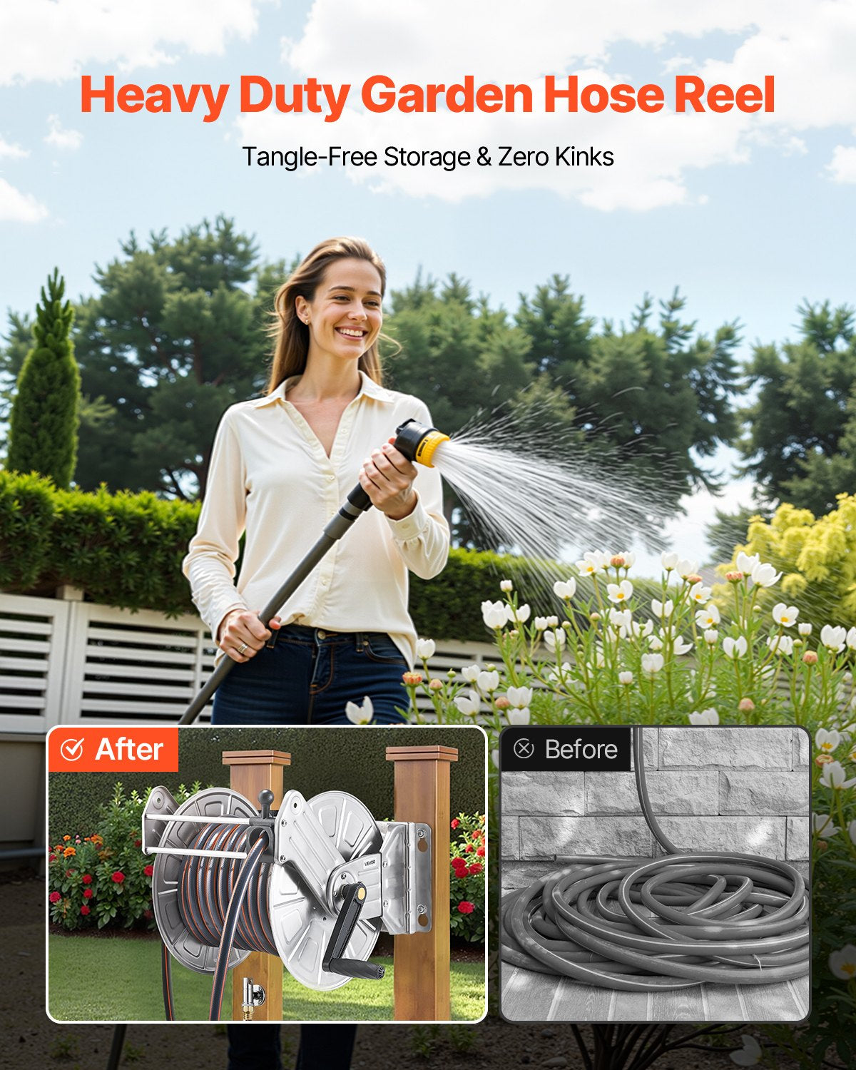 Wall Mounted Garden Hose Reel 150 ft with Hose Guide – image 4